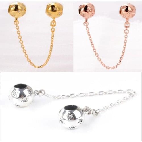 Authentic 925 Sterling Silver Charm Clip Classic Starlight Bright Safety Chain Fit Pandora Women Bracelet & Necklace Diy Jewelry