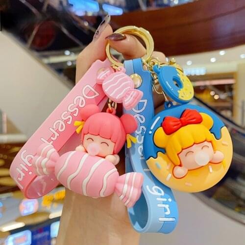 Cute Creative Cute Girl Anime Key Chain Fashion Cartoon Dessert Girl Charm Key Chain Couple Trend Personality Bag Car Key Chain