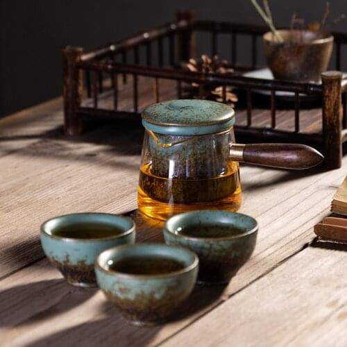 Kung Fu Tea Set Travel Combo 1 Pot Three Cups Bubble Set Ceramic Outdoor Portable Storage Bag Glass Bubble Teapot Teapot Set