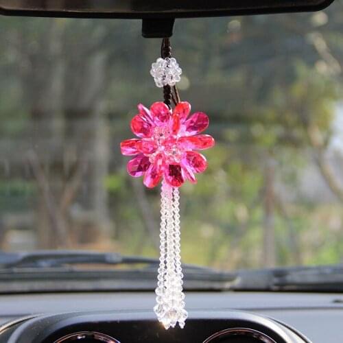 12 Styles Crystal Hanging Ornaments Car Rearview Mirror Crafts Handmade Flower Home Decor Figurines Car Interior Accessories