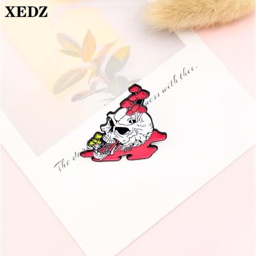 XEDZ Gothic Skull Enamel Pin Red Yellow Mushroom Blood Fashion Horror White Inbadge Punk lapel brooch Science Research Jewelry
