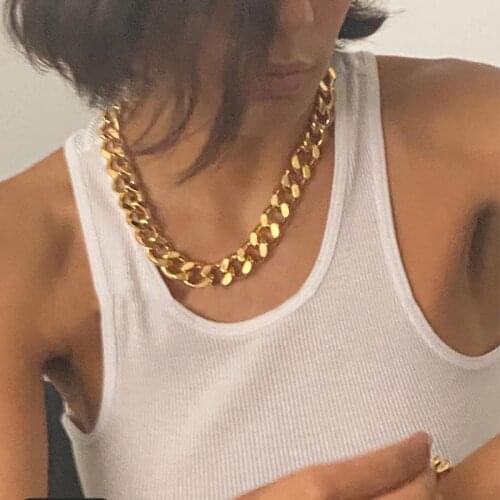 Flatfoosie Punk Gothtic Miami Cuba Chunky Choker Necklaces For Women Fashion Golden Metal Link Chain Necklace Jewelry Party Gift