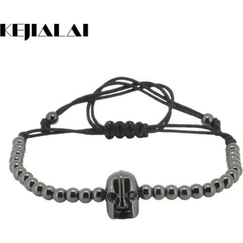 Anil Arjandas Bracelet Men Pulseira Masculina Jewelry 4mm Beads Black Eyes Spartan Warrior Helmet Braiding Macrame Bracelet