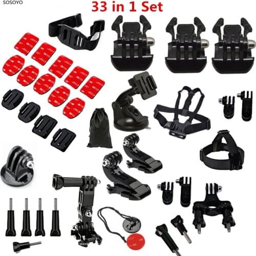 33 in 1 Sports Camera Accessories Set Helmet Bracket Head Chest Strap Adapter Kit For Gopro 8 7 6 5 SJCAM DJI Osmo Action