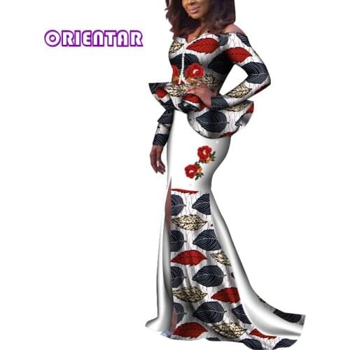 2 Pieces Set Beautiful African Skirts Set Women African Wax Print Tops and Skirts Wedding Bazin Riche African Clothes WY7444