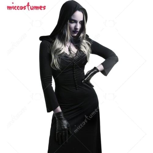 Presale Vampire Daniela Hoodied Dress Cosplay Costume Outfit with Necklaces and Gloves