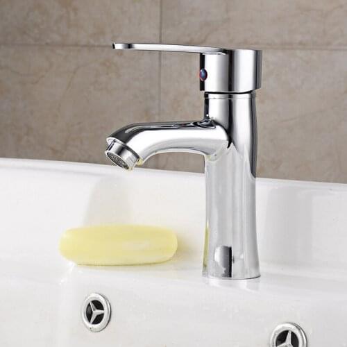Bathroom Basin Sink Faucet Single Hole Cold And Hot Mixer Water Tap Deck Mounted Zinc Alloy Kitchen Single Handle Basin Faucet