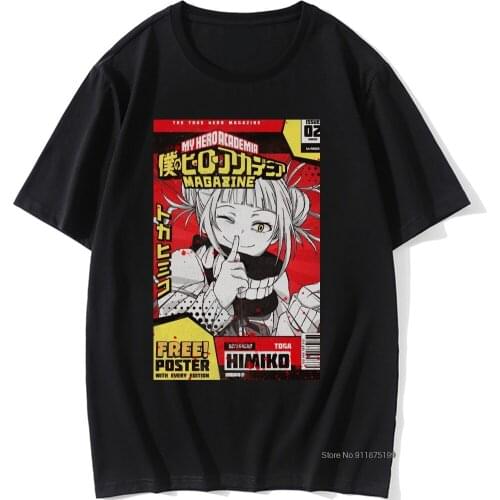 BnH Academia Magazine Himiko Toga T Shirts Men Graphic Graphicer O-Neck Tees Anime Manga Kawaii T-Shirt 100% Cotton Tee Shirt