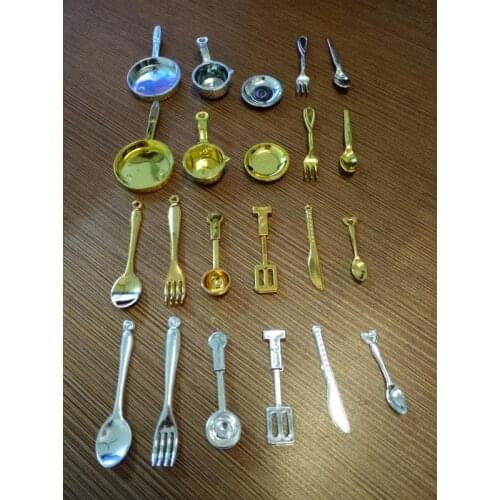11pcs/lot plate pot fork and knife spoon Kitchenware set Dollhouse Miniature Toy Doll Food Kitchen room Accessories 1:12 Scale