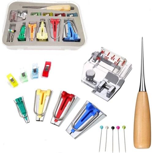 Bias Tape Maker Kits All 5 Sizes 1/4" 3/8" 1/2" 3/4" 1" Binding foot Craft Clips