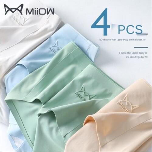 MiiOW Ice Silk Underwear Womens Summer Seamless Mid-waist Cotton Crotch Korean Girl Thin Section Breathable Girl Shorts