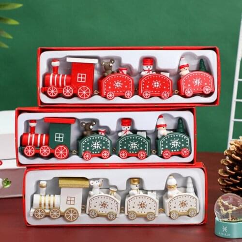 New Christmas Decorations Four-section Wooden Cartoon Train Childrens Birthday Gifts Ornaments Christmas Gifts Decorations