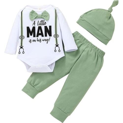 Baby Boy Clothes Long Sleeve Gentleman Suits With Bow Hat Newborn Letter Bodysuit Outfit Set Toddler Kid Set Infant Boy Clothing