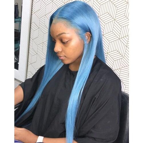 Glueless Lace Front Cosplay Wigs with Baby Hair Silky Straight Blue Hair Color Synthetic Fiber Frontal Lace Wig for Women