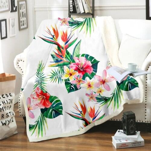New Flower Palm Leaf Digital Print Plush Blanket 3D Adult Sofa Bedroom Sherpa Velvet Bedspread Bag Throw Blankets