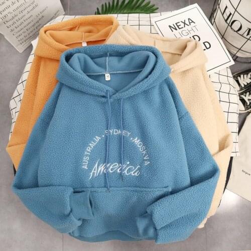 Casual Loose Long Sleeve Female Tops Autumn Winter Fashion Warm Hooded Women Sweatshirt Letter Embroidery Print Hoodies Harajuku