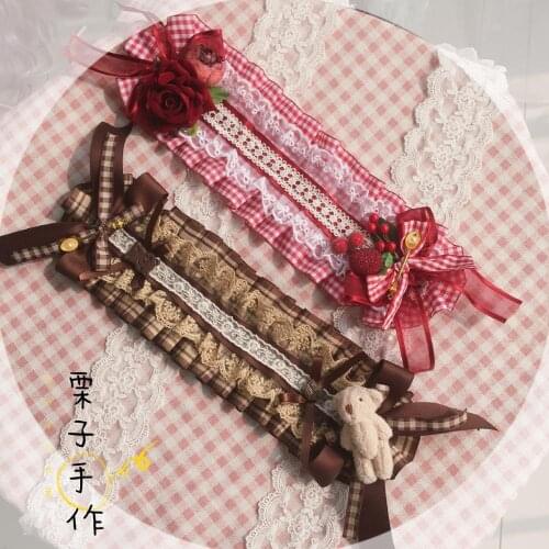 Super Cute Strawberry Berry Bear Lace Bow Hair band Lolita Element Kawaii Soft Girl Retro Headband Hairpin Hair Ornament