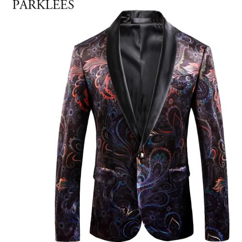 Fancy Paisley Blazer Men Luxury Print Shawl Collar Suit Jacket Men Wedding Dinner Party Stage Singer Costumes Terno Masculino