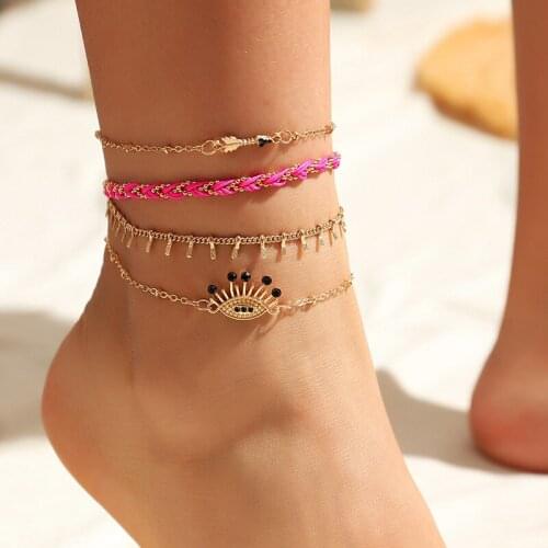 4PCS simple fashion color braided rope demon eye anklet female Japanese and Korean fashion temperament popular accessories