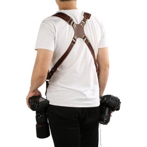 Adjustable Camera Strap Leather Camera Harness Double Shoulder DSLR Strap Digital Camera Harness Strap With A Safe Ring