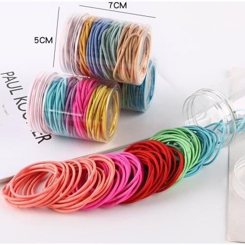 100pcs/box Candy Color Womens Rubber Bands Black Pink Blue Red Green Color Small Thin Rubber Hair Bands for Kids Female