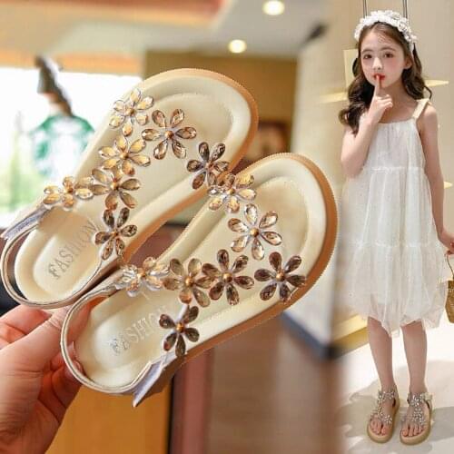 Girls Princess Sandals 2021 New Summer Fashion Net Red Soft Bottom Beach Shoes Childrens Crystal Shoes Large Childrens Shoes