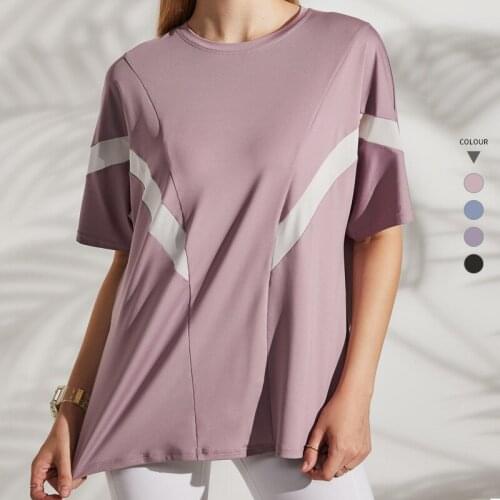 Loose Side Split Sport Shirt Women Fitness Seamless Crop Top Yoga Tank Workout Tops Sports Gym Running T shirt Activewear Shirts