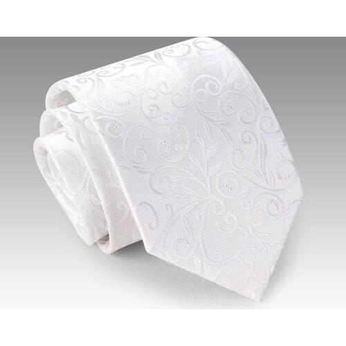 Top Quality Elegant Solid White Tie 8cm Striped Paisley Jacquard Weave Mens Necktie Wedding Party Ties for Men with Gift BOX
