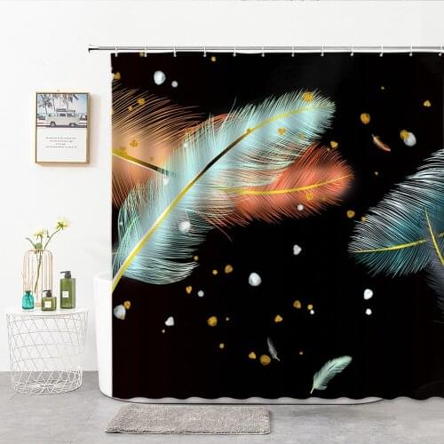 Feather Shower Curtains Color Plant Ginkgo Biloba Wood Grain Background Flowers Creative Home Decorative Bathroom Curtain Hook