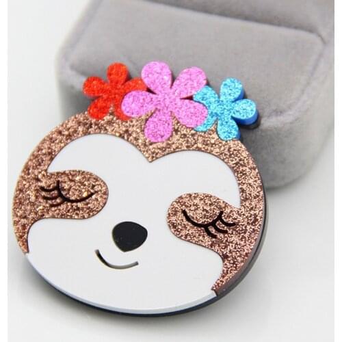Lovely Glitter Powder Acrylic Sloth Animals Brooches For Women Girls Harajuku Acetate Fiber Brooch Pins Gifts Fashion Jewelry