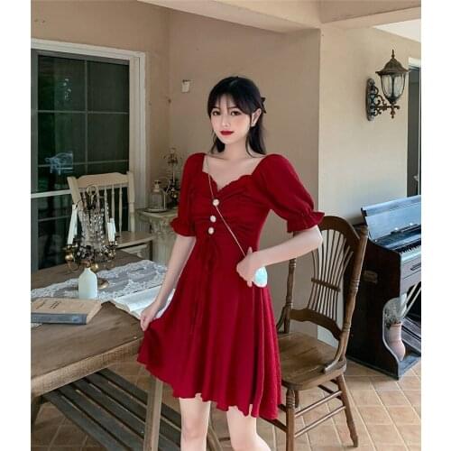 2020 New Summer Large Size Womens Dresses retro waist slim Word Shoulders Two Wearing Drawstring Mini Dress B421