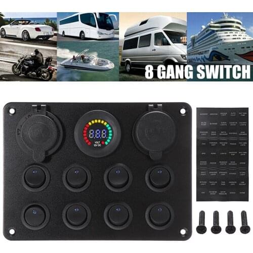 1pc 12V Car Marine Boat 8 Gang Circuit Breaker Toggle Switch Panel For Car Boat RV Truck ATV UTV Camper Caravan Accessories