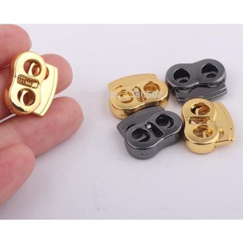 10pcs 5mm Hole Gold and Gunmetal metal Stopper Cord Lock Toggle Clip Apparel Shoelace Sportswear Accessories