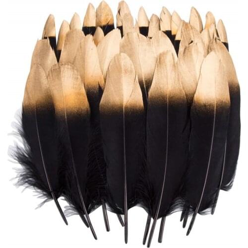 10pcs/lot Gold Dipped Natural Goose Feather for Crafts Black Feathers For Jewelry Making Plume Decor Wedding Feathers Decoration