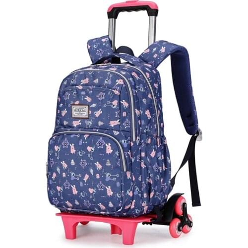 2020 Removable Wheeled Schoolbag Children Printing Luggage Book Bags Travel Waterproof Backpack Trolley School Bags for Girls