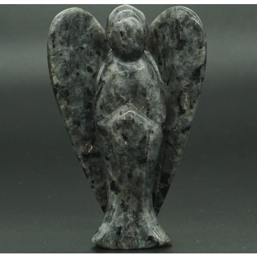 3 Inch Natural Larvikite Labradorite Crystal Gemstone Carving Angel Statue Lucky Crafts Stone Figurine Chakra Healing Reiki