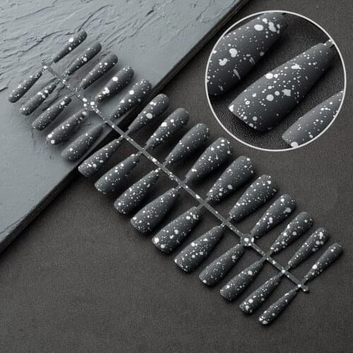 30 Pcs Milk Snowflake White Ballet Coffin Fake Nails Fashion Black Press On Nail Tips Colorful Wearable Fake Nail Manicure Tools