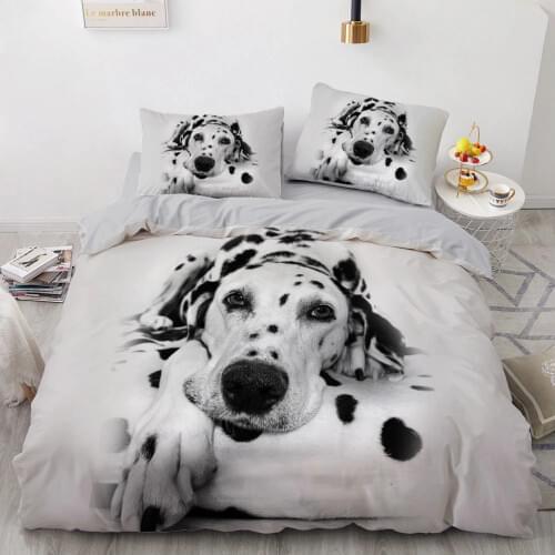 3D Bedding Sets Pets Dog White Duvet Quilt Cover Set Comforter Bed Linen Pillowcase King Queen 200*230cm Size Dalmatian Dogs