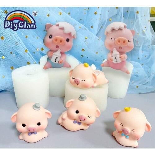3D Cute Pig Silicone Mold 6 Animal Model Birthday Fondant Cake Decorating Tools Chocolate Candy Cupcake Resin Polymer Clay Mould