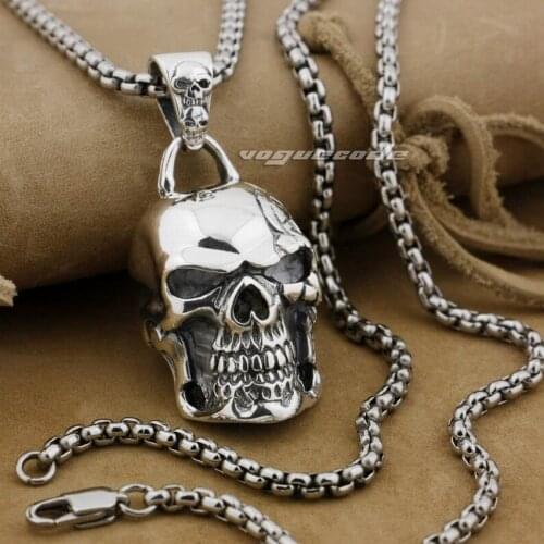 925 Sterling Silver Huge & Heavy Skull Mens Biker Rocker Punk Pendant 9E008