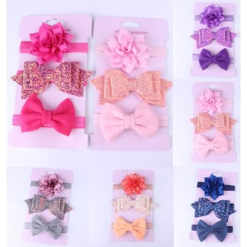 AccessoriesHeadwear 3Pcs/Set Cute Infant Baby Girls Bow Headband Newborn Elastic Hairband Hair Photo Props Wholesale Gift