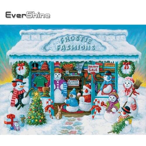 Evershine Diamond Painting Cartoon Cross Stitch Kit Diamond Embroidery Snowman Full Square Drill Winter Wall Decoration