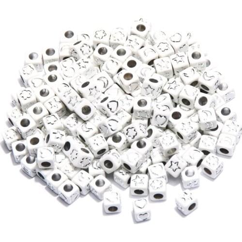 White Silvers Mixed Star Moon Flower Love Heart Beads 6mm Square Cube Acrylic Beads For Jewelry Making Diy Bracelet