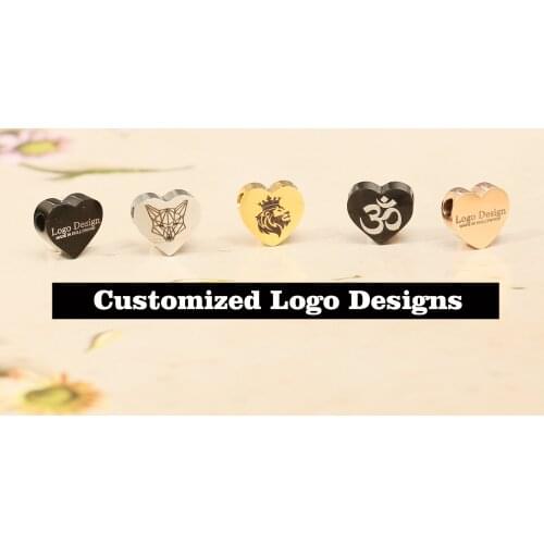 Free Shipping 10PCS 8MM Heart Stainless Steel Engraved Laser Logo Beads Customized For DIY Jewelry Making ,PVD Plating,LG20