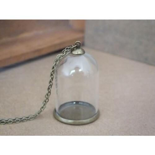 Free ship!! 38x25mm arch glass globe bottle pendant,with bronze base,with chain,pop necklace pendant,rice wish pendant