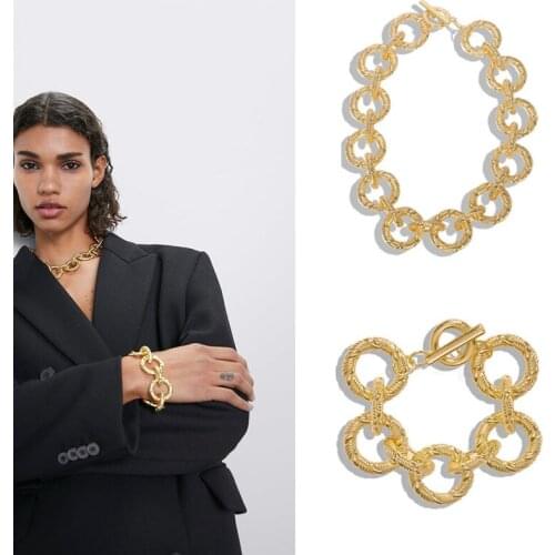 BK Vintage Gold Link Style Necklace Bracelet Set Women Gold Color Bib Collar Chokers Punk Tribal Trendy Hotsell Jewelry Set