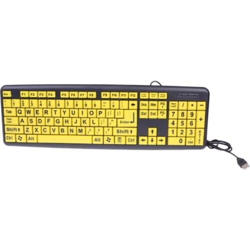 Big Black Letter Print Yellow Button USB Wired Keyboard For Elderly & Low Vision