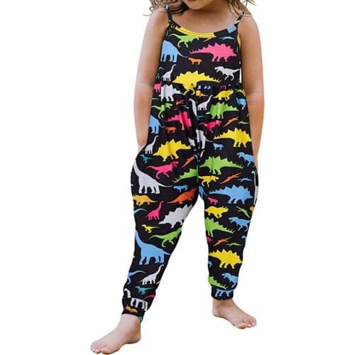 Toddler Girls Kids Jumpsuit One Piece Floral Dinosaur Playsuit Strap Romper Summer Outfits Clothes Casual Jumpsuit Bodysuit