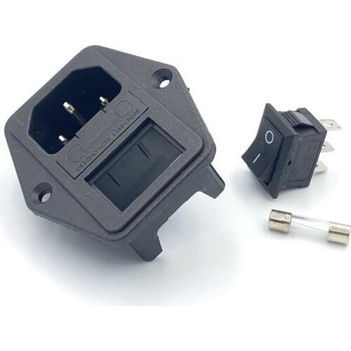 Black CE Copper 10A 250V IEC320 C13 C14 Screw panel Receptacle outlet with Fuse tube AC Power Socket with 3 pins on off switch