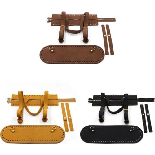 D0LF 4Pcs/Set DIY Crochet Handbag Accessories Faux Leather Zipper Bag Shoulder Strap